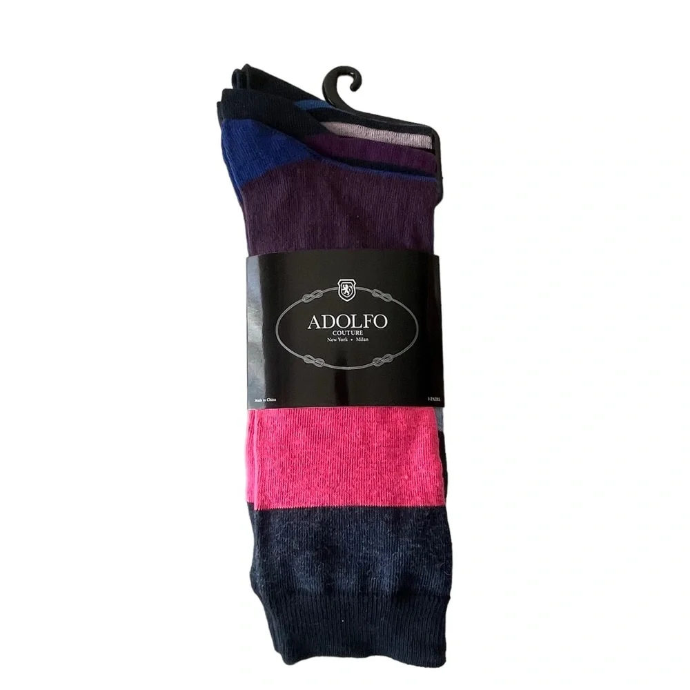 Men's ADOLFO Couture Dress Socks Blue Colorful Dots Stripes 3-Pairs Size 10-13